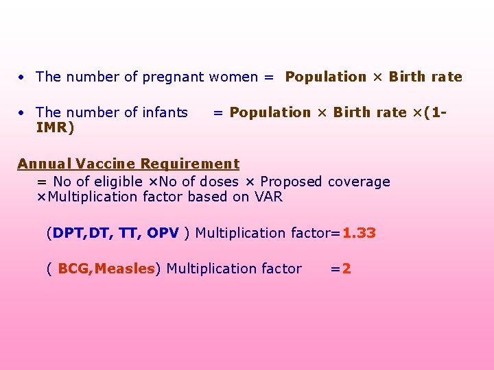  • The number of pregnant women = Population × Birth rate • The