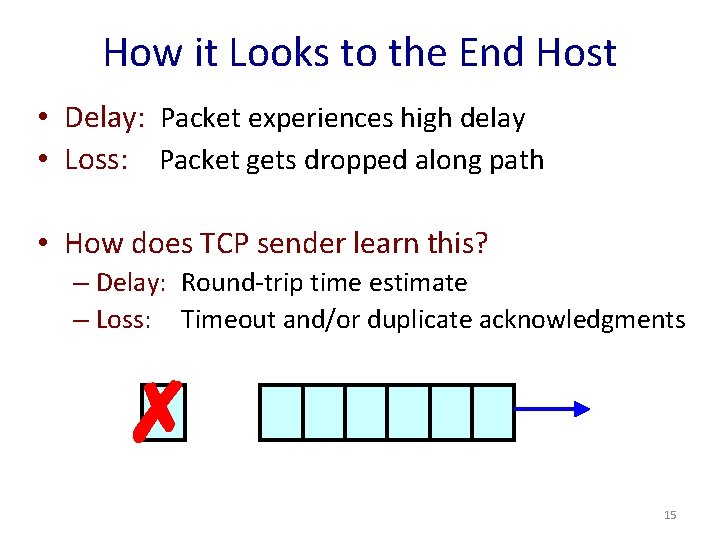 How it Looks to the End Host • Delay: Packet experiences high delay •