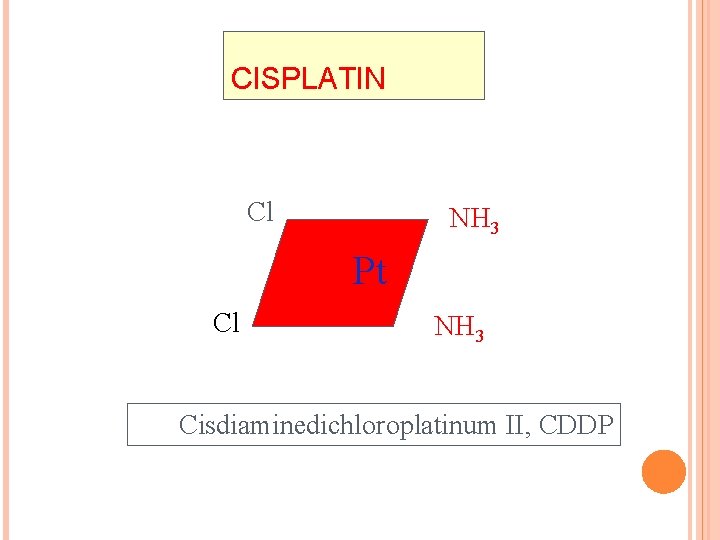CISPLATIN Cl NH 3 Pt Cl NH 3 Cisdiaminedichloroplatinum II, CDDP 