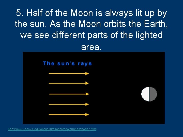 5. Half of the Moon is always lit up by the sun. As the