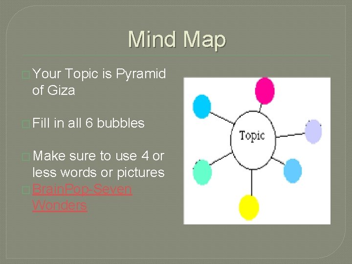 Mind Map � Your Topic is Pyramid of Giza � Fill in all 6