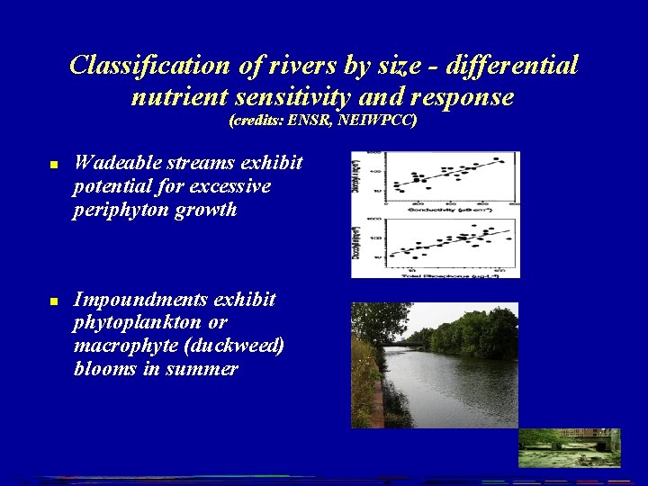 Classification of rivers by size - differential nutrient sensitivity and response (credits: ENSR, NEIWPCC)
