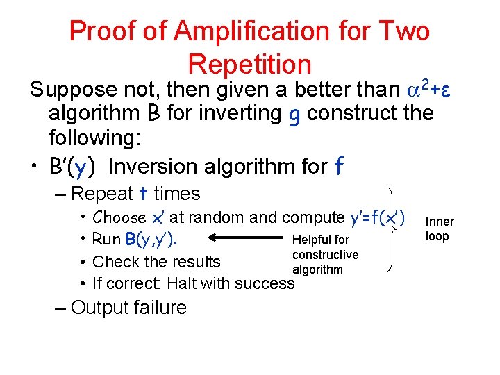 Proof of Amplification for Two Repetition Suppose not, then given a better than 2+ε