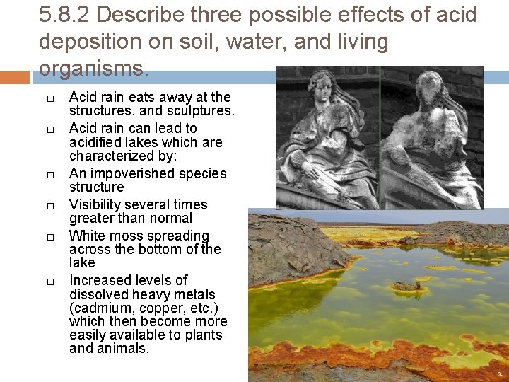 5. 8. 2 Describe three possible effects of acid deposition on soil, water, and
