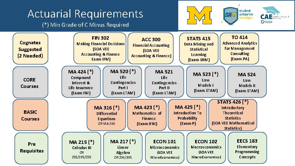 Actuarial Requirements (*) Min Grade of C Minus Required Cognates Suggested (2 Needed) FIN