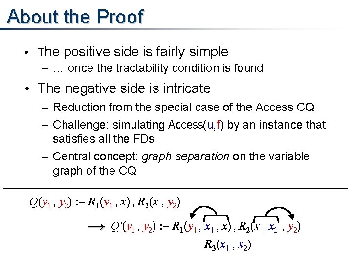 About the Proof • The positive side is fairly simple – … once the