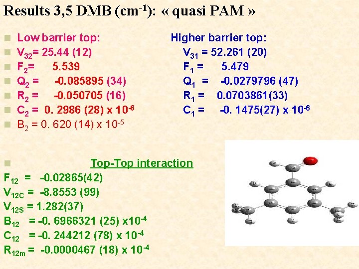 Results 3, 5 DMB (cm-1): « quasi PAM » n n n n Low