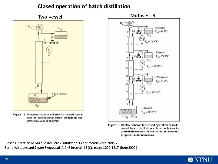 Closed operation of batch distillation Two-vessel Multivessel Closed Operation of Multivessel Batch Distillation: Experimental