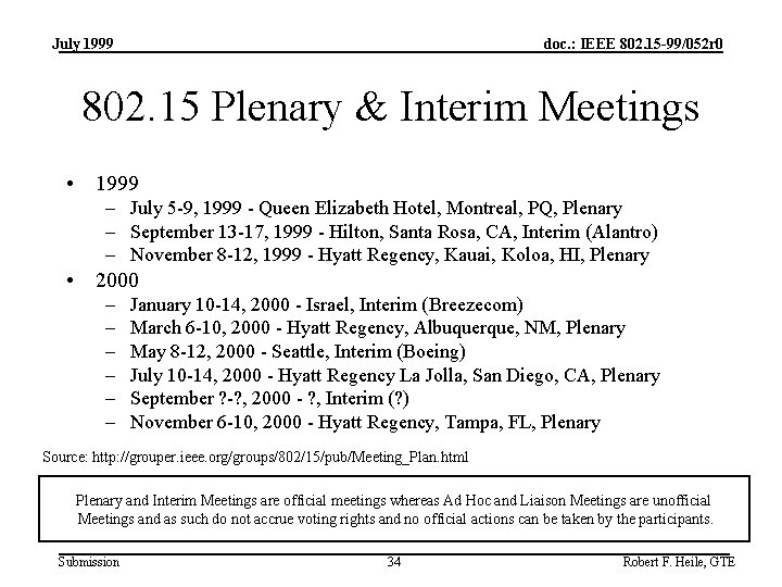 July 1999 doc. : IEEE 802. 15 -99/052 r 0 802. 15 Plenary &
