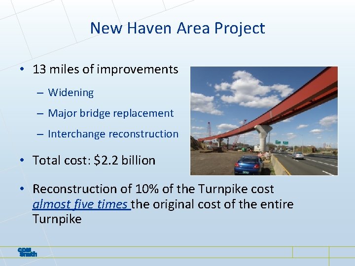 New Haven Area Project • 13 miles of improvements – Widening – Major bridge New Haven Area Project • 13 miles of improvements – Widening – Major bridge