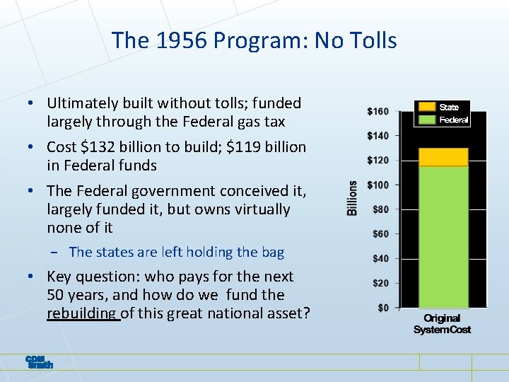 The 1956 Program: No Tolls • Ultimately built without tolls; funded largely through the The 1956 Program: No Tolls • Ultimately built without tolls; funded largely through the