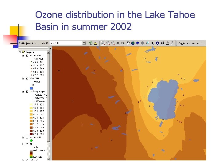 Ozone distribution in the Lake Tahoe Basin in summer 2002 