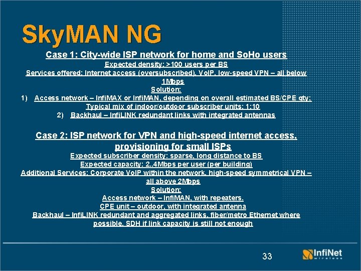 Sky. MAN NG Case 1: City-wide ISP network for home and So. Ho users