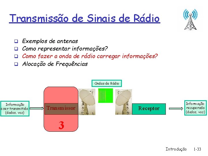 Transmissão de Sinais de Rádio q Exemplos de antenas q Como representar informações? q