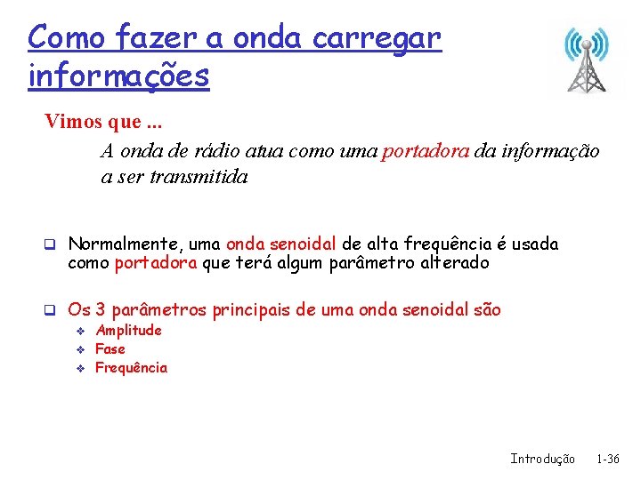 Como fazer a onda carregar informações Vimos que. . . A onda de rádio