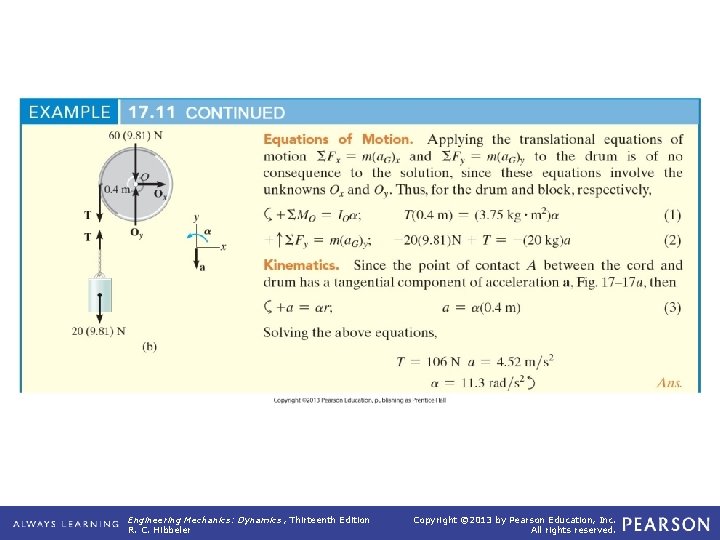 Example 17. 11 (continued) Engineering Mechanics: Dynamics , Thirteenth Edition R. C. Hibbeler Copyright Example 17. 11 (continued) Engineering Mechanics: Dynamics , Thirteenth Edition R. C. Hibbeler Copyright