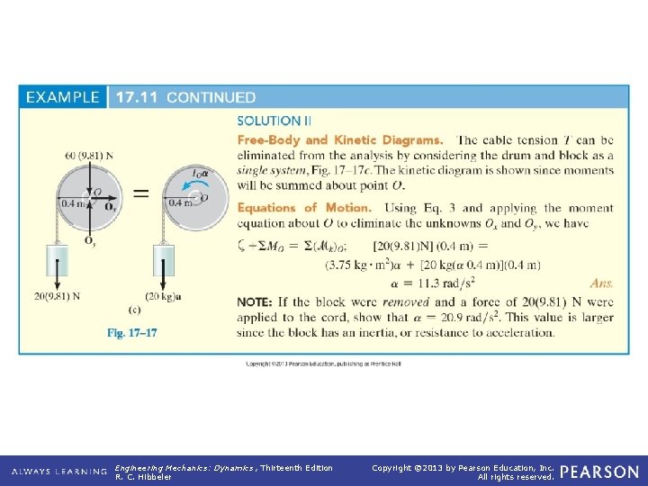 Example 17. 11 (continued) Engineering Mechanics: Dynamics , Thirteenth Edition R. C. Hibbeler Copyright Example 17. 11 (continued) Engineering Mechanics: Dynamics , Thirteenth Edition R. C. Hibbeler Copyright