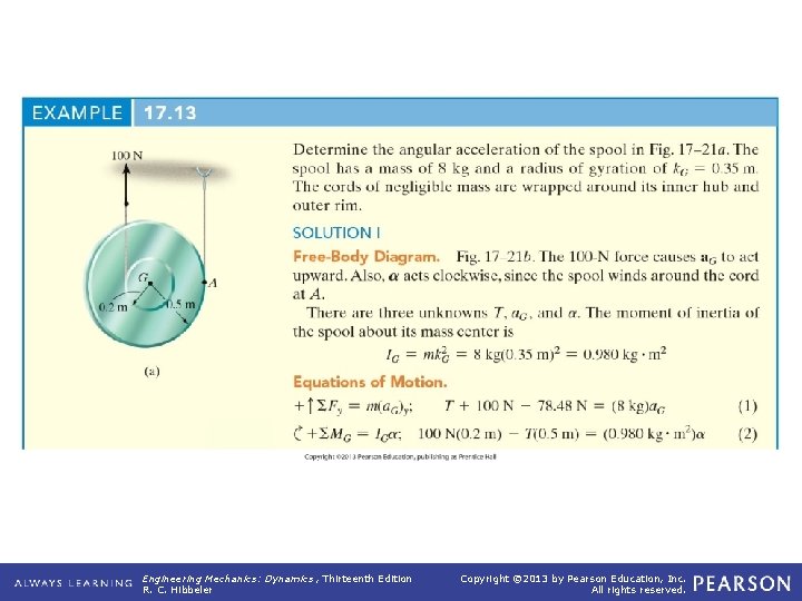 Example 17. 13 Engineering Mechanics: Dynamics , Thirteenth Edition R. C. Hibbeler Copyright © Example 17. 13 Engineering Mechanics: Dynamics , Thirteenth Edition R. C. Hibbeler Copyright ©