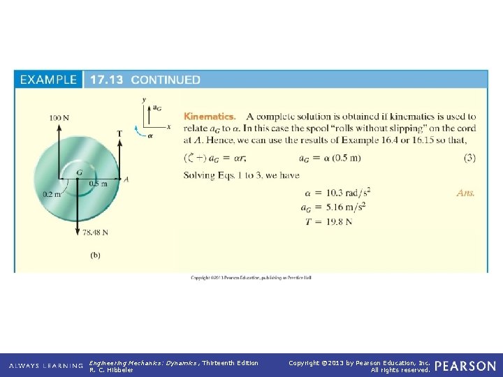 Example 17. 13 (continued) Engineering Mechanics: Dynamics , Thirteenth Edition R. C. Hibbeler Copyright Example 17. 13 (continued) Engineering Mechanics: Dynamics , Thirteenth Edition R. C. Hibbeler Copyright