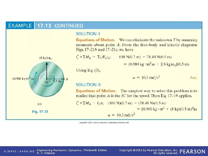 Example 17. 13 (continued) Engineering Mechanics: Dynamics , Thirteenth Edition R. C. Hibbeler Copyright Example 17. 13 (continued) Engineering Mechanics: Dynamics , Thirteenth Edition R. C. Hibbeler Copyright