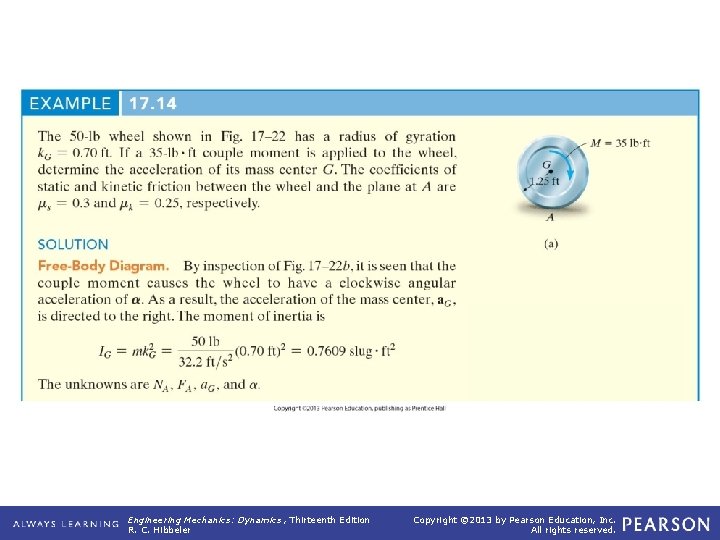 Example 17. 14 Engineering Mechanics: Dynamics , Thirteenth Edition R. C. Hibbeler Copyright © Example 17. 14 Engineering Mechanics: Dynamics , Thirteenth Edition R. C. Hibbeler Copyright ©