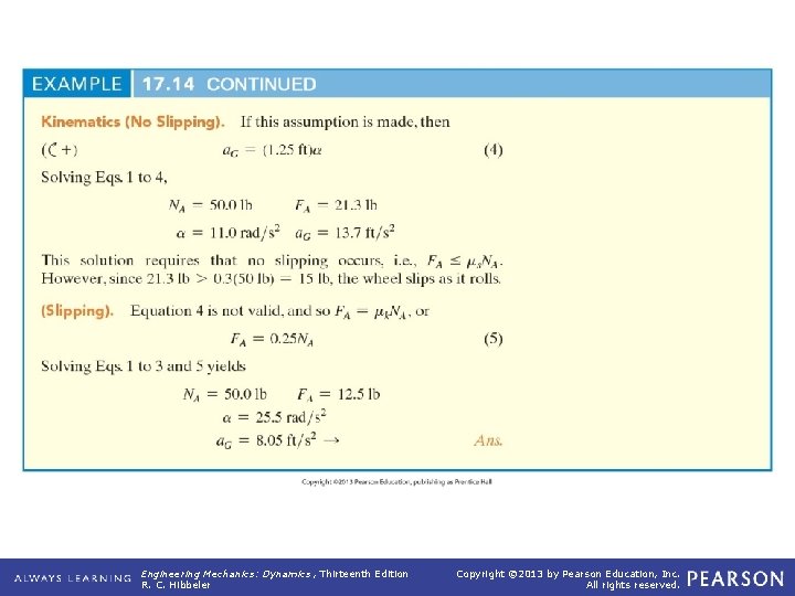 Example 17. 14 (continued) Engineering Mechanics: Dynamics , Thirteenth Edition R. C. Hibbeler Copyright Example 17. 14 (continued) Engineering Mechanics: Dynamics , Thirteenth Edition R. C. Hibbeler Copyright