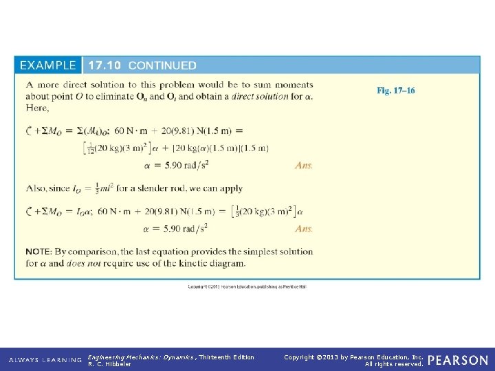 Example 17. 10 (continued) Engineering Mechanics: Dynamics , Thirteenth Edition R. C. Hibbeler Copyright Example 17. 10 (continued) Engineering Mechanics: Dynamics , Thirteenth Edition R. C. Hibbeler Copyright