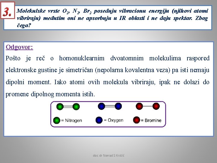 3. Molekulske vrste O 2, N 2, Br 2 poseduju vibracionu energiju (njihovi atomi
