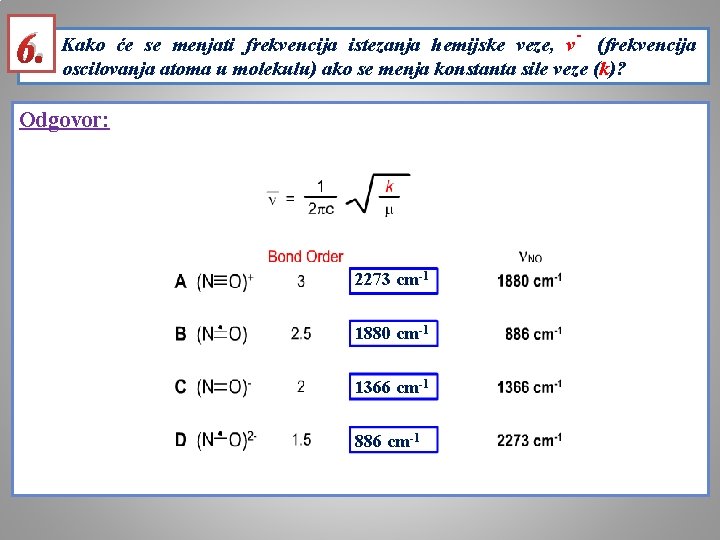 6. - Kako će se menjati frekvencija istezanja hemijske veze, ν (frekvencija oscilovanja atoma