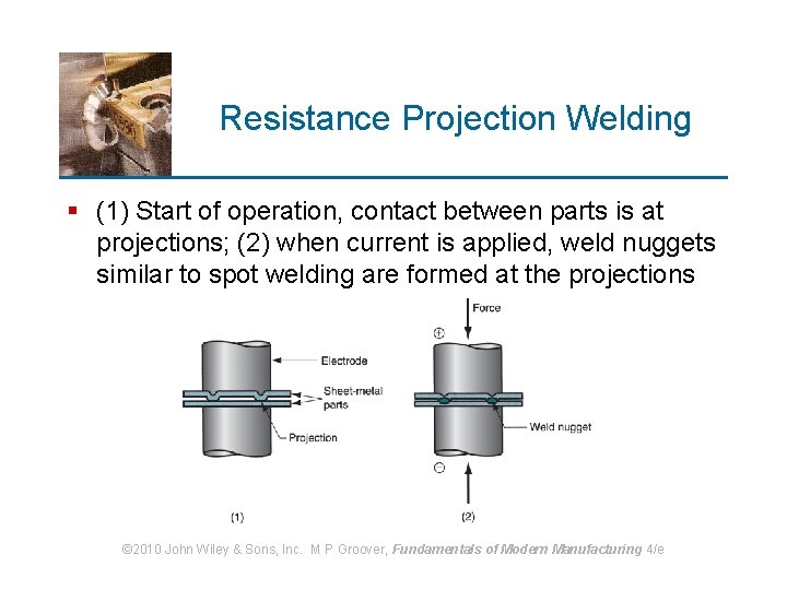 Resistance Projection Welding § (1) Start of operation, contact between parts is at projections;