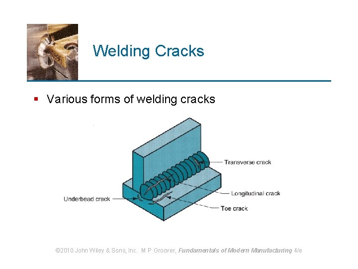 Welding Cracks § Various forms of welding cracks © 2010 John Wiley & Sons,