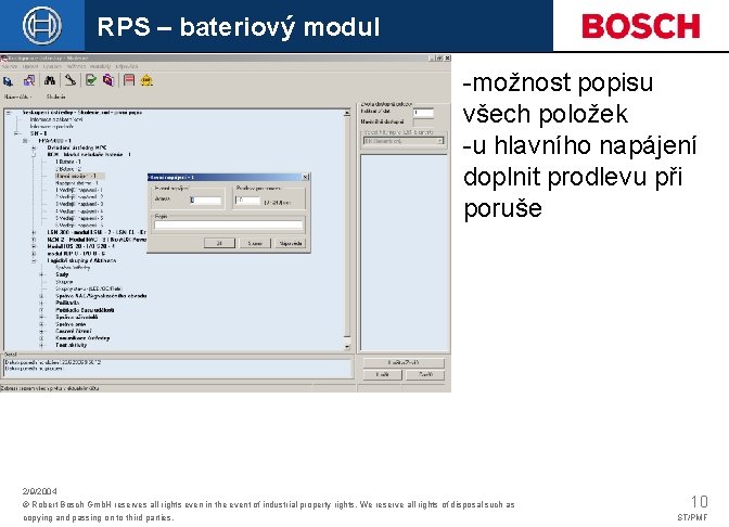 RPS – bateriový modul -možnost popisu všech položek -u hlavního napájení doplnit prodlevu při