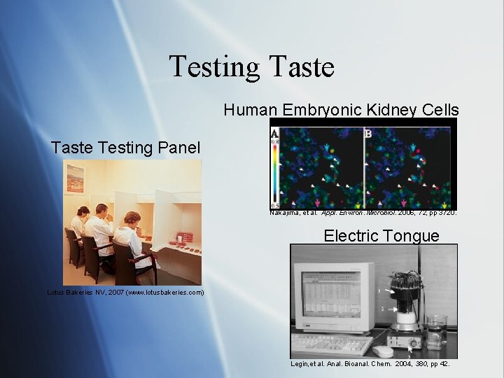 Testing Taste Human Embryonic Kidney Cells Taste Testing Panel Nakajima, et al. Appl. Environ.