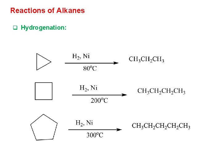 Reactions of Alkanes q Hydrogenation: 