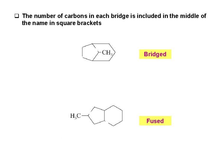 q The number of carbons in each bridge is included in the middle of