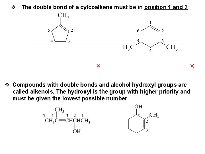 v The double bond of a cylcoalkene must be in position 1 and 2