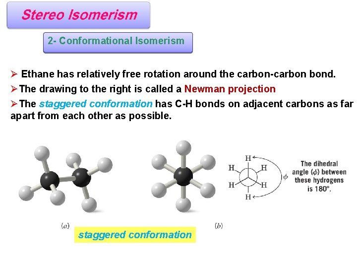 2 - Conformational Isomerism Ø Ethane has relatively free rotation around the carbon-carbon bond.