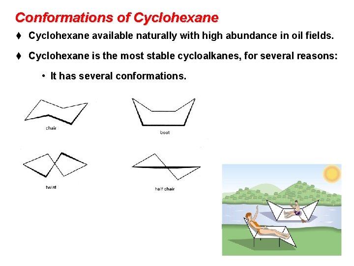 Conformations of Cyclohexane t Cyclohexane available naturally with high abundance in oil fields. t