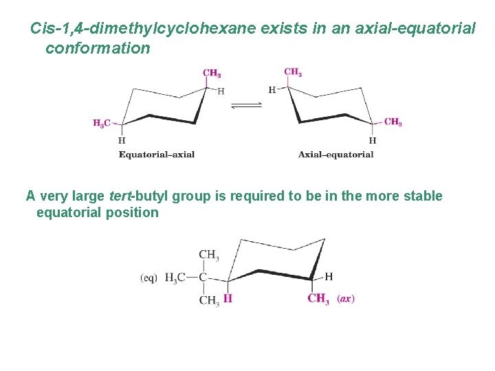 Cis-1, 4 -dimethylcyclohexane exists in an axial-equatorial conformation A very large tert-butyl group is