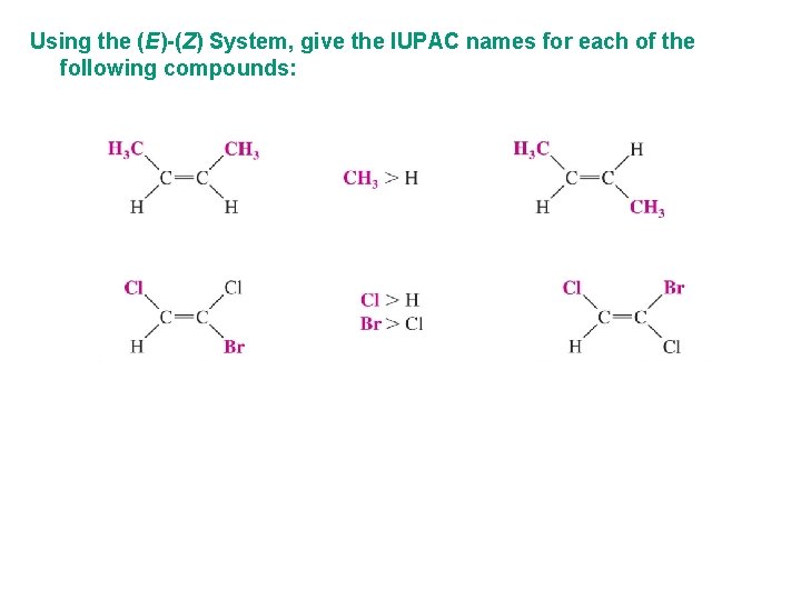 Using the (E)-(Z) System, give the IUPAC names for each of the following compounds: