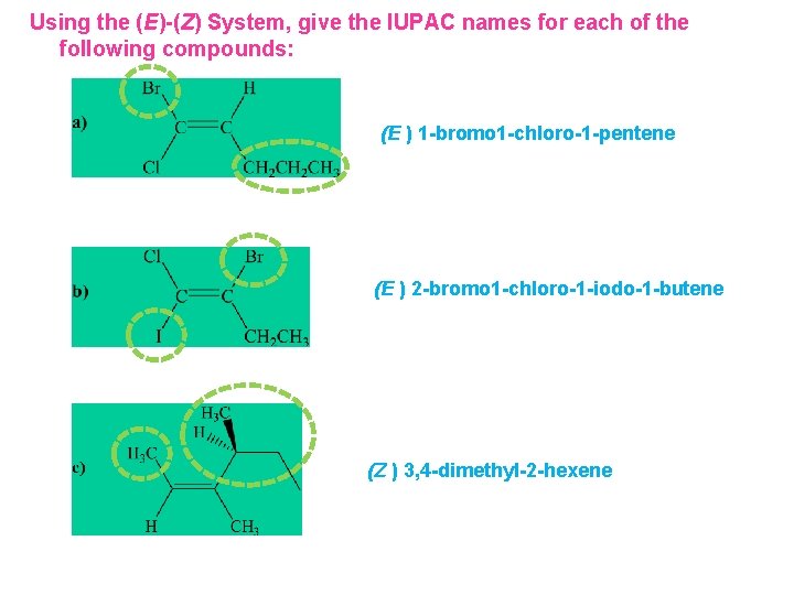 Using the (E)-(Z) System, give the IUPAC names for each of the following compounds: