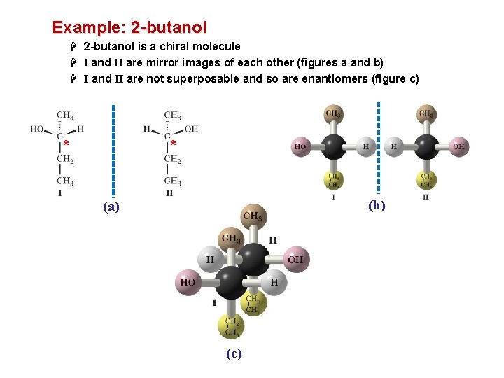 Example: 2 -butanol H 2 -butanol is a chiral molecule H I and II