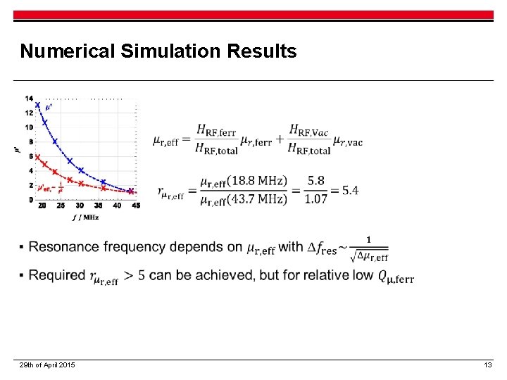 Numerical Simulation Results ▪ 29 th of April 2015 13 