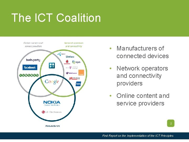 Slide Title The ICT Coalition • Manufacturers of connected devices • Network operators and