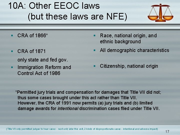 10 A: Other EEOC laws (but these laws are NFE) § CRA of 1866*