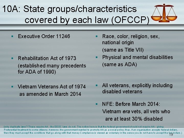 10 A: State groups/characteristics covered by each law (OFCCP) § Executive Order 11246 §