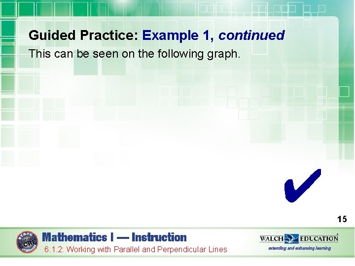Guided Practice: Example 1, continued This can be seen on the following graph. ✔