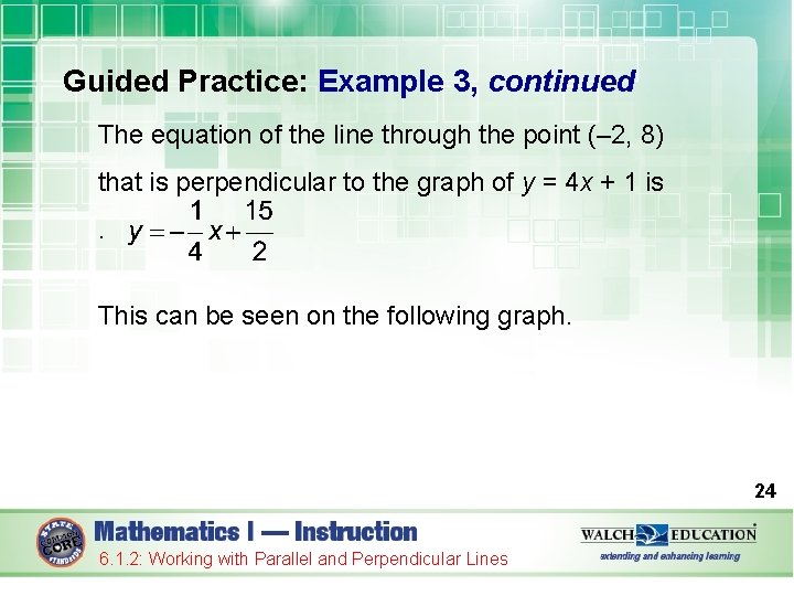 Guided Practice: Example 3, continued The equation of the line through the point (–