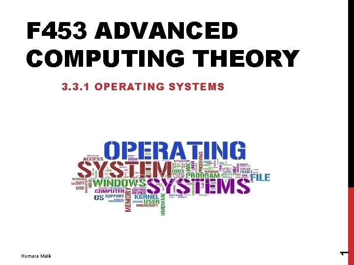 F 453 ADVANCED COMPUTING THEORY Humara Malik 1 3. 3. 1 OPERATING SYSTEMS F 453 ADVANCED COMPUTING THEORY Humara Malik 1 3. 3. 1 OPERATING SYSTEMS