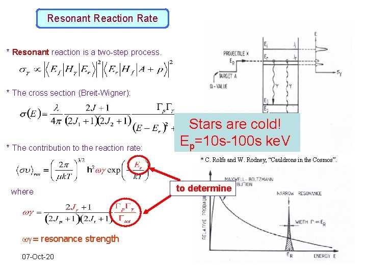 Resonant Reaction Rate * Resonant reaction is a two-step process. * The cross section Resonant Reaction Rate * Resonant reaction is a two-step process. * The cross section